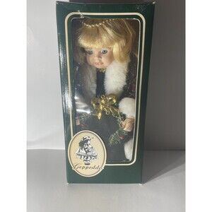 Vintage Geppeddo Porcelain Victorian Christmas Holiday Doll Blue Velvet 12" DOL